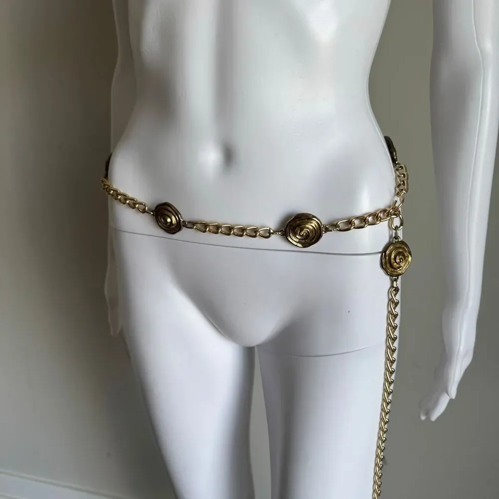 Vintage Gold Chain Hip Belt With Spiral Charms